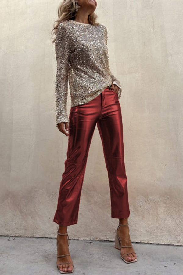 Elegante en praktische metallic hoge taille broek